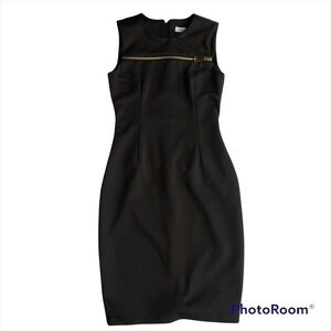 Calvin Klein black sleeveless dress with gold zipper over chest size 2